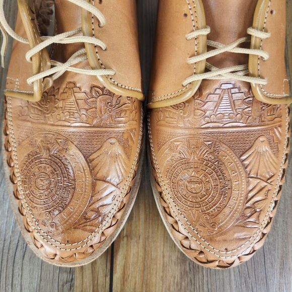 Artesanias La Zarca Embossed Aztec Men 12 Brown Leather Handcrafted Mexico Shoes main image 15